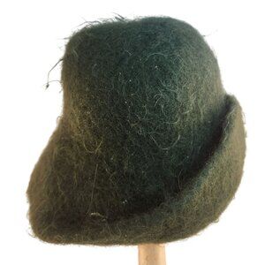 Handmade Dark Green Wool Knit Felt Bucket Hat